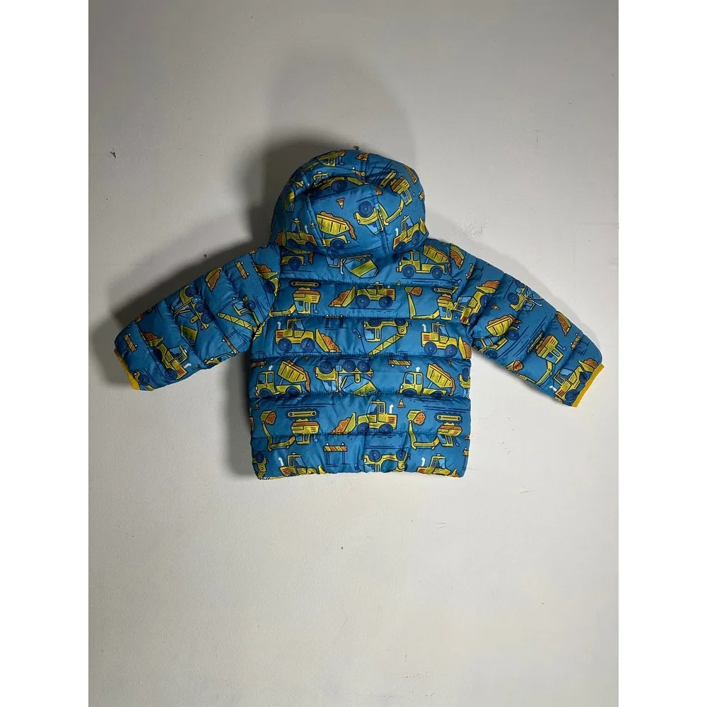Jumping Beans Toddler Blue Construction Truck Fleece Lined Puffer Jacket 18M